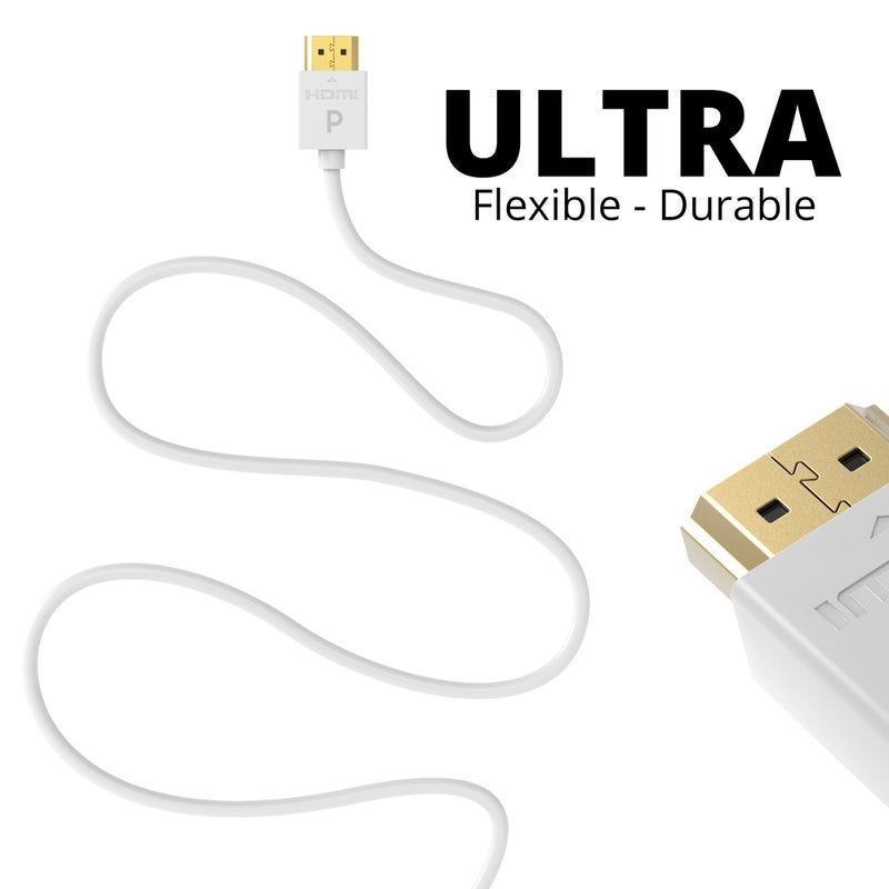 Pacroban 3ft-2 Pack White Slim 4K HDMI Cable 2.0 4K (3840x @60Hz), High Speed 18 Gbps, DTS-HD Master Audio, HDR deep Color, Compatible with Blu-ray, Gold-Plated Connectors Cable - Image 2